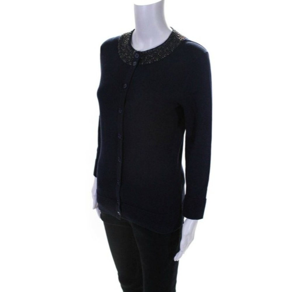 TRV*Rachel Roy Navy Embellished Collar Cardigan
